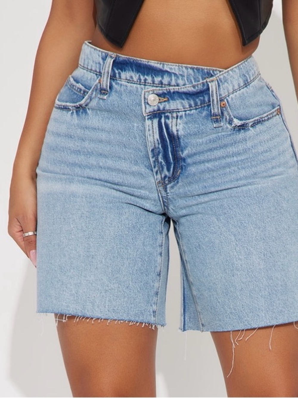 Light Blue Denim Bermuda Shorts - Classic High-Rise